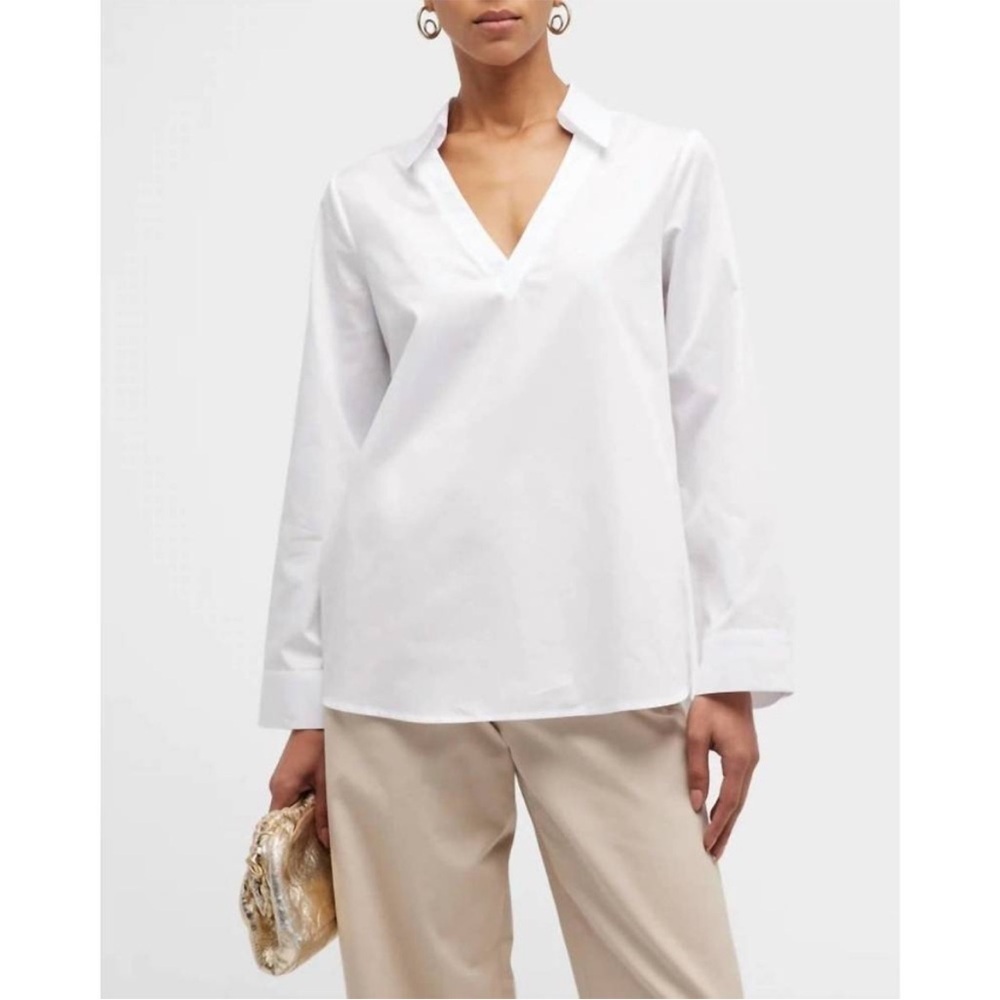 HARSHMAN Lilou Blouse Split Sleeve Vneck Top White Relaxed Fit Sz XS NEW